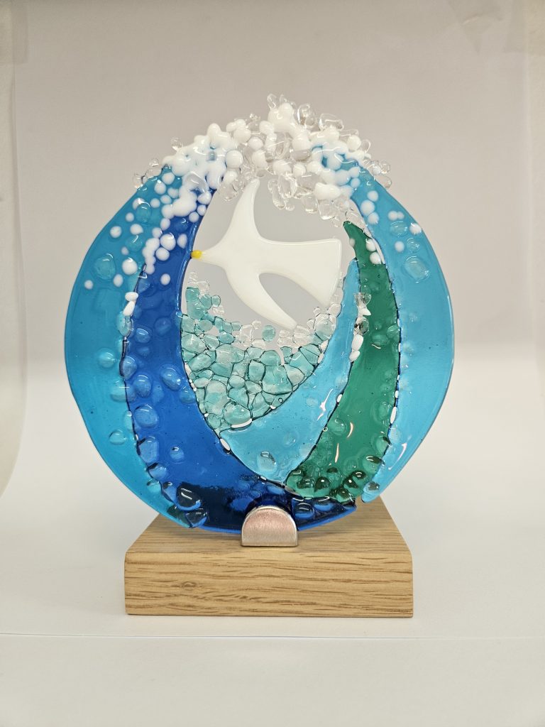 Memorial Glass in a wave design.